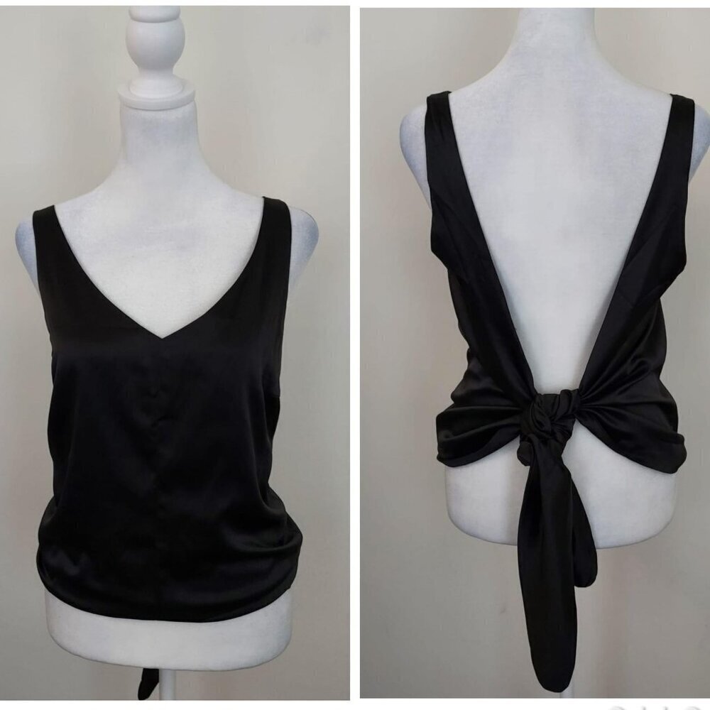 Lulus Black Satin Tie-Back Tank Top Size XS